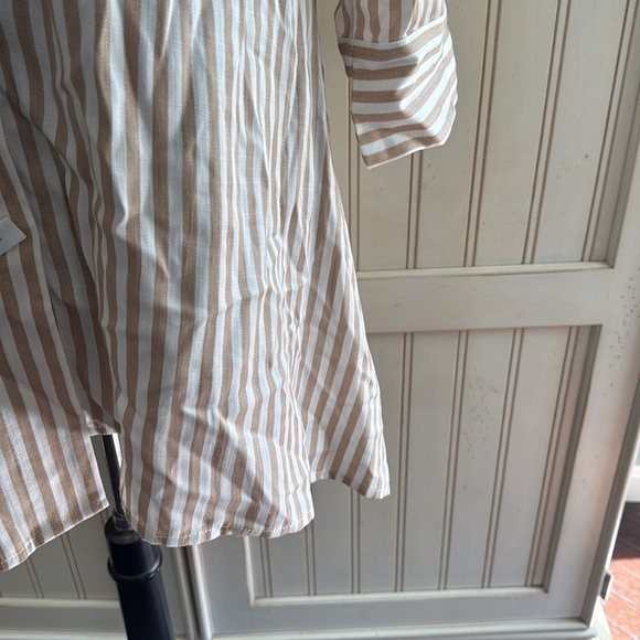 Soft Surroundings asymmetrical Beige Striped Button-Down Shirt - Picture 4 of 13